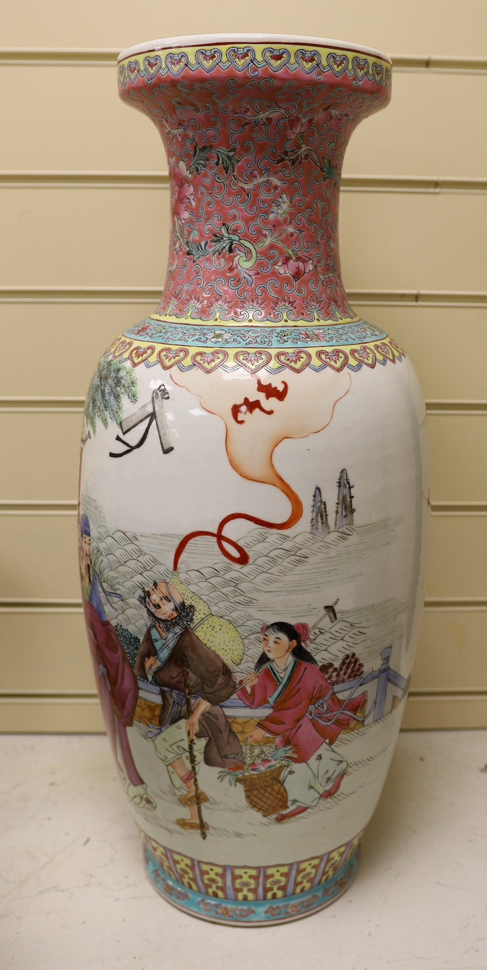 A large late 20th century Chinese famille rose vase, 61.5cm tall